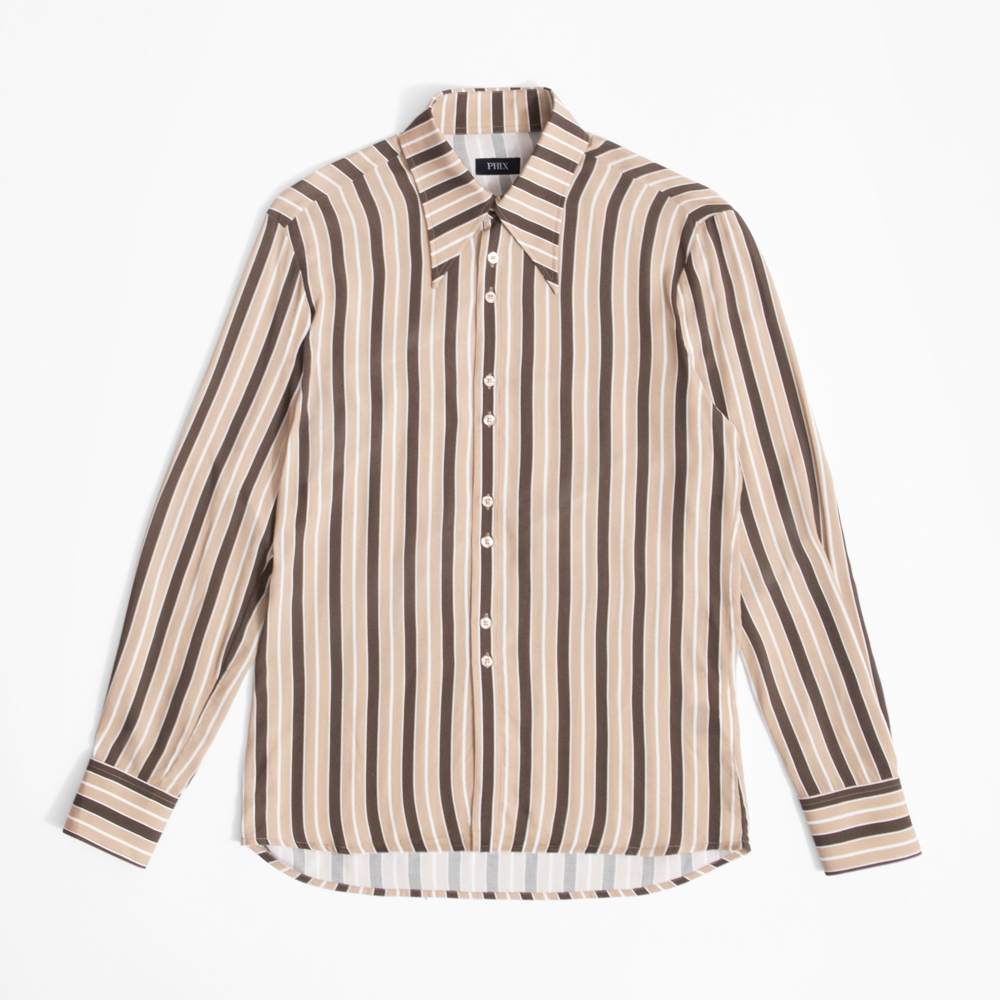 The Beatles - Phix X The Beatles Brown Stripe Point Collar Shirt