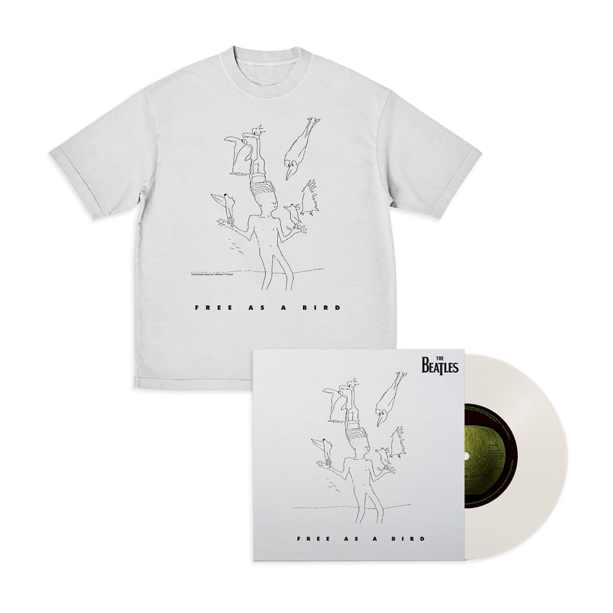 Free As A Bird / Real Love [2025 Mixes]: 7" Vinyl + Free As A Bird T-Shirt